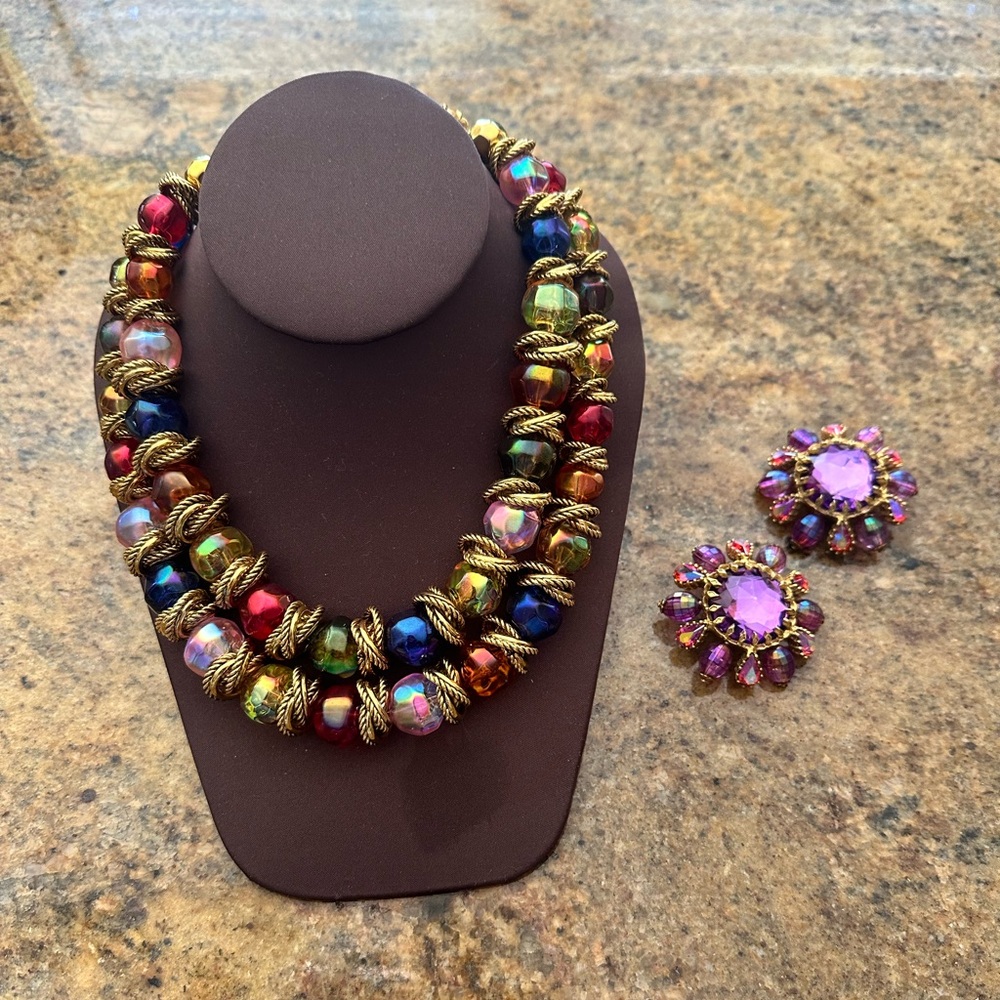 Rare Authentic Vintage Jay Strongwater Beaded Necklace & Earrings (Multicolor)